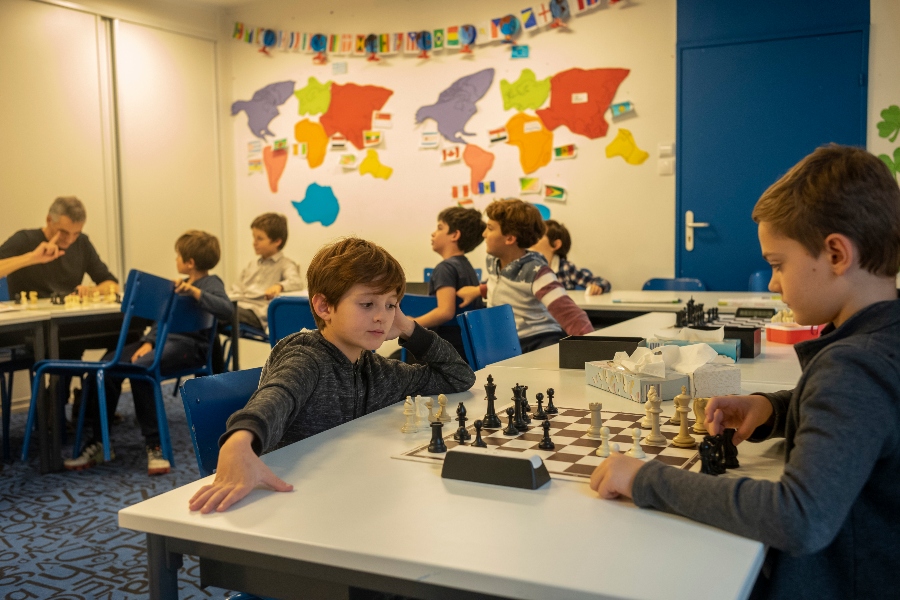 Elèves jouants aux échecs en activité afterschool